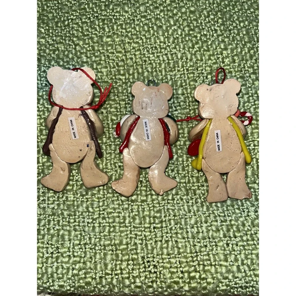 Salt dough like‎ ornaments  ,Teddy bears With Candy Canes set of 3 , 3.5 